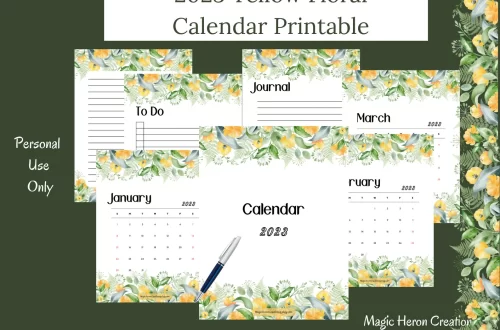 printable 2023 yellow calendar