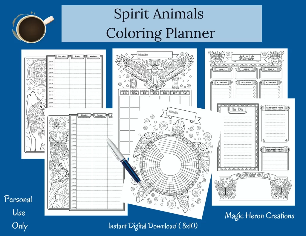 spirit animal coloring planner